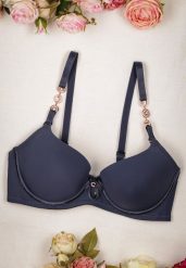 Granatowy Biustonosz Full Cup z Metalowymi Ozdobami Fivie. Niebieskie biustonosze Renee, bez wzorów. W wyprzedaży za 31.99 zł.