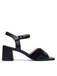 Caprice Sandały 9-28301-46 Czarny. Czarne sandały Caprice, bez wzorów, ze skóry, bez obcasa, na słupku, bez zapięcia. Za 228.99 zł.