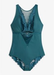 Body o średnim stopniu modelowania sylwetki, z koronką. Niebieskie bielizna modelująca bonprix, bez wzorów, z koronki, bez ramiączek. Za 109.99 zł.