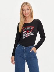 Guess Bluzka Icon W4YI33 I3Z14 Czarny Slim Fit. Czarne bluzki Guess, xs, z aplikacjami, z bawełny, bez kołnierzyka, bez ramiączek. Za 139.99 zł.