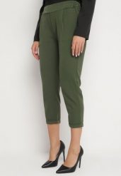 Zielone Spodnie 3/4 z Gumką w Talii i Kieszeniami Saivie. Zielone jeansy Born2be, l, bez wzorów, z jeansu, eleganckie. W wyprzedaży za 50.99 zł.