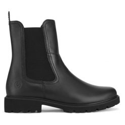 Botki Remonte. Czarne botki Remonte, bez wzorów, bez obcasa, na płaskiej podeszwie, bez zapięcia. Za 359.00 zł.