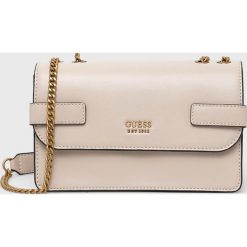 Guess torebka kolor beżowy. Brązowe listonoszki Guess, z aplikacjami, na ramię, bez dodatków. Za 629.99 zł.