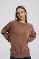 Bluza z dżetami beżowa. Brązowe bluzy bez kaptura MOODO, l, bez wzorów, z bawełny, bez kaptura. Za 129.99 zł.