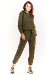 Khaki Wygodne Spodnie na Gumie z Lampasami. Brązowe spodnie dresowe Infinite You, bez wzorów, z dresówki. Za 184.90 zł.