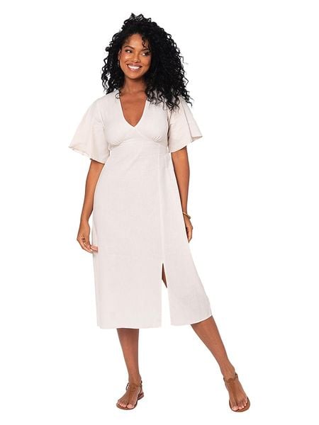 Aller Simplement Sukienka w kolorze białym rozmiar: 34/36. Białe sukienki Aller Simplement, na co dzień, bez wzorów, klasyczne, bez kołnierzyka, bez ramiączek, midi, proste. Za 79.03 zł.