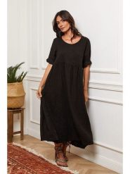 La Compagnie Du Lin Lniana sukienka w kolorze czarnym rozmiar: XXL. Czarne sukienki La Compagnie Du Lin, na co dzień, xxl, bez wzorów, ze lnu, bez kołnierzyka, bez ramiączek, maxi, proste. Za 157.73 zł.