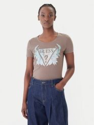 Guess T-Shirt W6GI12 K3027 Brązowy Regular Fit. Brązowe t-shirty Guess, m, z aplikacjami, z bawełny, bez kołnierzyka, bez ramiączek. Za 194.99 zł.