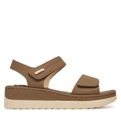 Sandały Go Soft. Brązowe sandały GO SOFT, bez wzorów, bez obcasa, na koturnie, bez zapięcia. Za 109.99 zł.