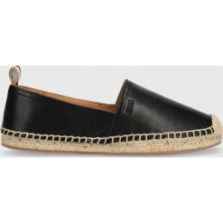 BOSS espadryle skórzane Madeira Slon 50474501.001 kolor czarny. Czarne espadryle Boss, bez wzorów, z gumy, z okrągłym noskiem, bez obcasa. W wyprzedaży za 539.99 zł.