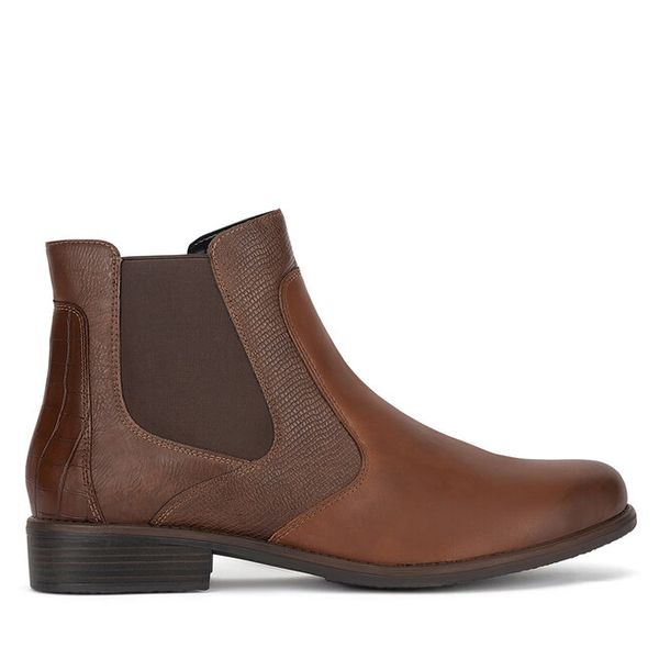 Botki Remonte. Brązowe botki Remonte, bez wzorów, bez obcasa, na płaskiej podeszwie, bez zapięcia. Za 351.00 zł.