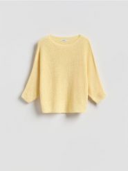 Gładki sweter - jasnożółty. Żółte swetry Reserved, l, bez wzorów, z dzianiny, bez ramiączek. Za 89.99 zł.