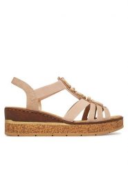 Rieker Sandały CEO-63778-31 Beżowy. Brązowe sandały Rieker, bez wzorów, z materiału, bez obcasa, na koturnie, bez zapięcia. Za 339.99 zł.