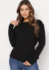 Czarna Bawełniana Bluza z Długim Rękawem i Ozdobnym Wiązaniem Pinada. Czarne bluzy Born2be, bez wzorów, z bawełny, bez kaptura. W wyprzedaży za 76.49 zł.