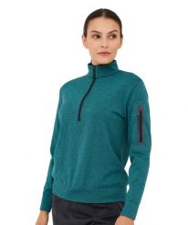 Bluza damska wełniana rozpinana Brubeck OUTDOOR MERINO. Zielone bluzy Brubeck, l, bez wzorów, z materiału, eleganckie, bez ramiączek, bez kaptura. Za 299.00 zł.