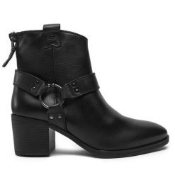Botki Marco Tozzi. Czarne botki Marco Tozzi, bez wzorów, bez obcasa, na słupku, bez zapięcia. Za 279.99 zł.