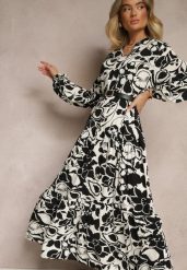 Czarna Pudełkowa Sukienka z Wiskozy w Kwiatowy Print Ridielia. Czarne sukienki Renee, na co dzień, l, bez wzorów, z wiskozy, eleganckie, bez kołnierzyka, bez ramiączek, maxi, kopertowe. W wyprzedaży za 63.99 zł.