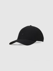 4F Czapka z daszkiem strapback uniseks - czarna S/M. Czarne czapki z daszkiem 4f, na lato, bez wzorów, z syntetyku, sportowe. Za 99.99 zł.