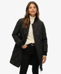 Superdry Długa pikowana kurtka wewnętrzna — Czarna. Czarne kurtki Superdry, z aplikacjami, z elastanu, eleganckie, bez kaptura. Za 395.50 zł.