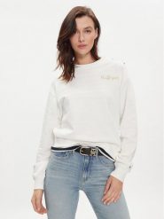 Tommy Hilfiger Bluza Gold Button WW0WW41235 Biały Regular Fit. Białe bluzy Tommy Hilfiger, l, bez wzorów, z bawełny, bez ramiączek, bez kaptura. Za 499.99 zł.
