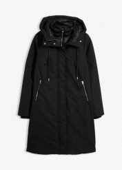 Płaszcz outdoorowy, hydrofobowy, 2 w 1. Czarne płaszcze bonprix, bez wzorów, biznesowe, bez kaptura. Za 379.99 zł.