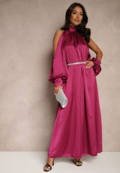 Fioletowa Koktajlowa Satynowa Sukienka z Odkrytymi Ramionami Tirreti. Fioletowe sukienki Renee, na co dzień, l, bez wzorów, z satyny, eleganckie, bez kołnierzyka, bez ramiączek, maxi, z odkrytymi ramionami. W wyprzedaży za 111.99 zł.