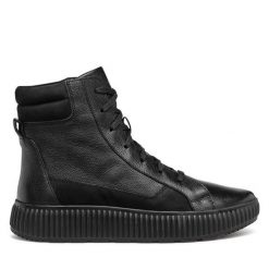 Botki Geox. Czarne botki Geox, bez wzorów, bez obcasa, na płaskiej podeszwie, bez zapięcia. Za 269.99 zł.