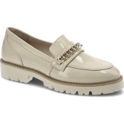 Beżowe Półbuty Chebello Eleganckie Mokasyny Damskie. Brązowe mokasyny CheBello, z aplikacjami, ze skóry. Za 249.00 zł.