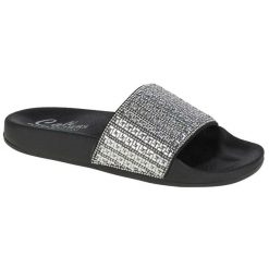 Klapki na basen damskie, Pop Ups-New Spark. Szare klapki Skechers, bez wzorów, bez obcasa, bez zapięcia. Za 199.99 zł.