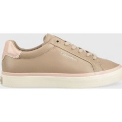 Calvin Klein sneakersy skórzane Vulc Lace Up kolor beżowy. Brązowe buty sportowe lifestyle Calvin Klein, bez wzorów, z gumy, sportowe, z okrągłym noskiem, bez zapięcia. W wyprzedaży za 299.99 zł.