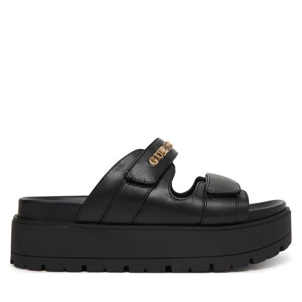 Klapki Guess. Czarne klapki Guess, z aplikacjami, bez obcasa, bez zapięcia. Za 479.99 zł.