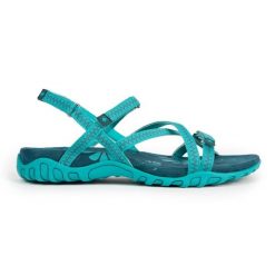 Sandały trekkingowe damskie TENA V4 – idealne dopasowanie i świetna przyczepność. Zielone sandały IZAS, bez wzorów, bez obcasa, bez zapięcia. Za 226.04 zł.