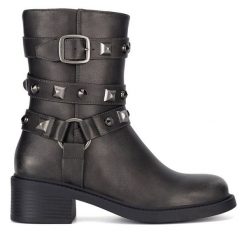 Botki JENNY. Szare botki Jenny, bez wzorów, bez obcasa, na słupku, bez zapięcia. Za 119.99 zł.