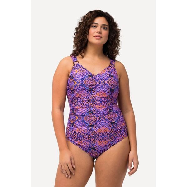 Damskie Kostium kąpielowy marszczenie miękkie miseczki ozdobne kółka. Czarne stroje jednoczęściowe Ulla Popken, bez wzorów, z elastanu, sportowe. Za 239.99 zł.