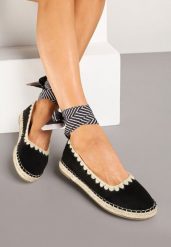 Czarne Espadryle z Plecioną Podeszwą i Wiązaniem Wokół Kostki Cyntavia. Czarne espadryle Born2be, bez wzorów, casualowe, bez obcasa. Za 109.99 zł.