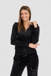 JUICY COUTURE Damska czarna bluza Robertson Jewelled Velour Hoodie. Czarne bluzy Juicy Couture, s, bez wzorów, z weluru, eleganckie, bez ramiączek, bez kaptura. W wyprzedaży za 350.99 zł.