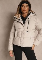 Beżowa Pikowana Kurtka o Fasonie Oversize z Kapturem Galadea. Brązowe kurtki Renee, na zimę, l, z aplikacjami, z dzianiny, z kapturem. Za 189.99 zł.