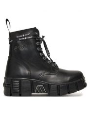 NEW ROCK Botki M-WALL084NP-C8 Czarny. Czarne botki NEW ROCK, bez wzorów, ze skóry, rockowe, bez obcasa, na płaskiej podeszwie, bez zapięcia. Za 979.99 zł.