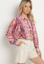 Fioletowa Koszula z Przezroczystego Materiału z Guzikami Emita. Fioletowe koszule Born2be, m, bez wzorów, klasyczne, bez kołnierzyka, bez ramiączek. Za 159.99 zł.