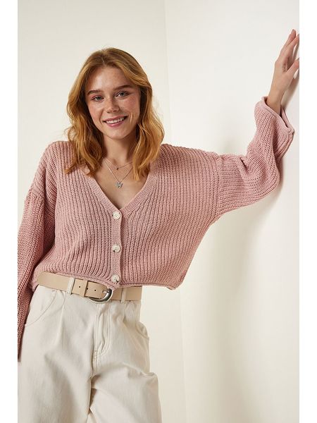 Happiness Istanbul Kardigan w kolorze jasnoróżowym rozmiar: onesize. Różowe swetry Happiness Istanbul, bez wzorów, ze splotem, bez ramiączek. Za 92.42 zł.