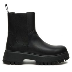Sztyblety Timberland. Czarne botki Timberland, bez wzorów, bez obcasa, na płaskiej podeszwie, bez zapięcia. Za 419.99 zł.