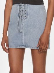 ROTATE Spódnica jeansowa Denim Laced Mini 1120101468 Niebieski Regular Fit. Niebieskie spódnice ROTATE, bez wzorów, z bawełny, mini. Za 589.99 zł.