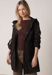 Czarna Przejściowa Kurtka Parka z Kapturem i Podwijanymi Rękawami Tinarose. Czarne kurtki Born2be, l, bez wzorów, z dresówki, z kapturem. Za 189.99 zł.