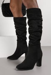 Czarne Marszczone Kozaki na Obcasie przed Kolana Zeriva. Czarne kozaki Born2be, bez wzorów, z jeansu, eleganckie, bez obcasa, na obcasie, bez zapięcia. Za 149.99 zł.