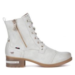 Botki Mustang. Białe botki Mustang, bez wzorów, bez obcasa, na płaskiej podeszwie, bez zapięcia. Za 287.99 zł.