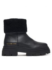Tommy Hilfiger Botki Shearling Fold Chunky Ankle Boot FW0FW09677 Czarny. Czarne botki Tommy Hilfiger, bez wzorów, ze skóry, bez obcasa, na płaskiej podeszwie, bez zapięcia. Za 749.99 zł.