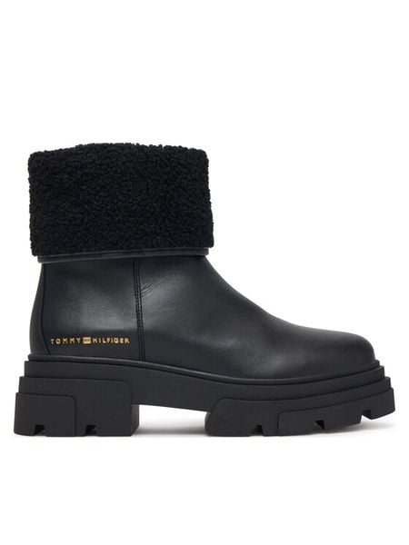 Tommy Hilfiger Botki Shearling Fold Chunky Ankle Boot FW0FW09677 Czarny. Czarne botki Tommy Hilfiger, bez wzorów, ze skóry, bez obcasa, na płaskiej podeszwie, bez zapięcia. Za 749.99 zł.