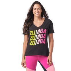 Koszulka krótki rękaw fitness Zumba. Czarne t-shirty sportowe ZUMBA WEAR, xs, bez wzorów, z bawełny, bez ramiączek, na fitness i siłownię. W wyprzedaży za 89.00 zł.