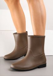 Brązowe Gumowe Kalosze do Łydki Pirena. Brązowe kalosze Renee, bez wzorów, z gumy, bez zapięcia. W wyprzedaży za 47.99 zł.