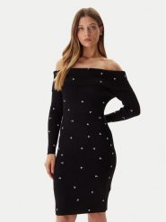 Guess Sukienka dzianinowa W5BK64 Z2YJ2 Czarny Slim Fit. Czarne sukienki Guess, xxl, z aplikacjami, z dzianiny, bez kołnierzyka, bez ramiączek. Za 486.50 zł.